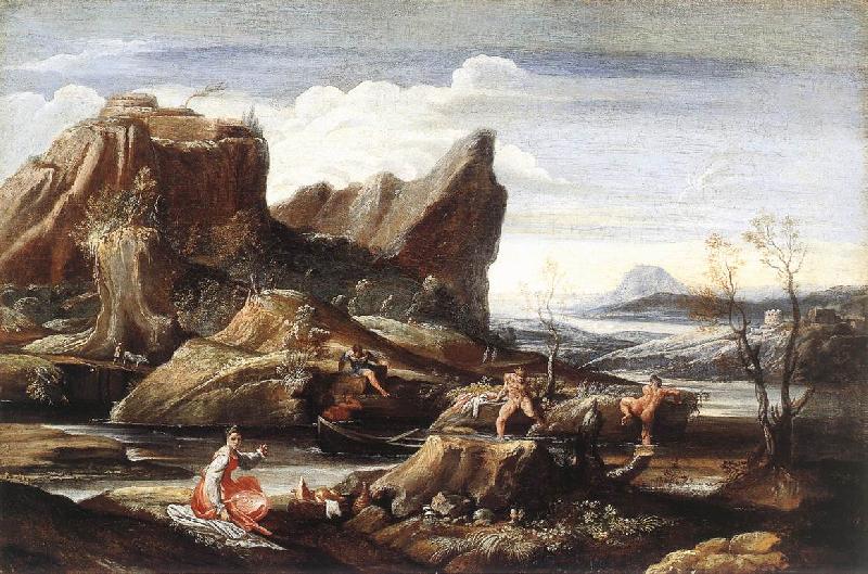 CARRACCI, Antonio Landscape with Bathers dfg oil painting picture